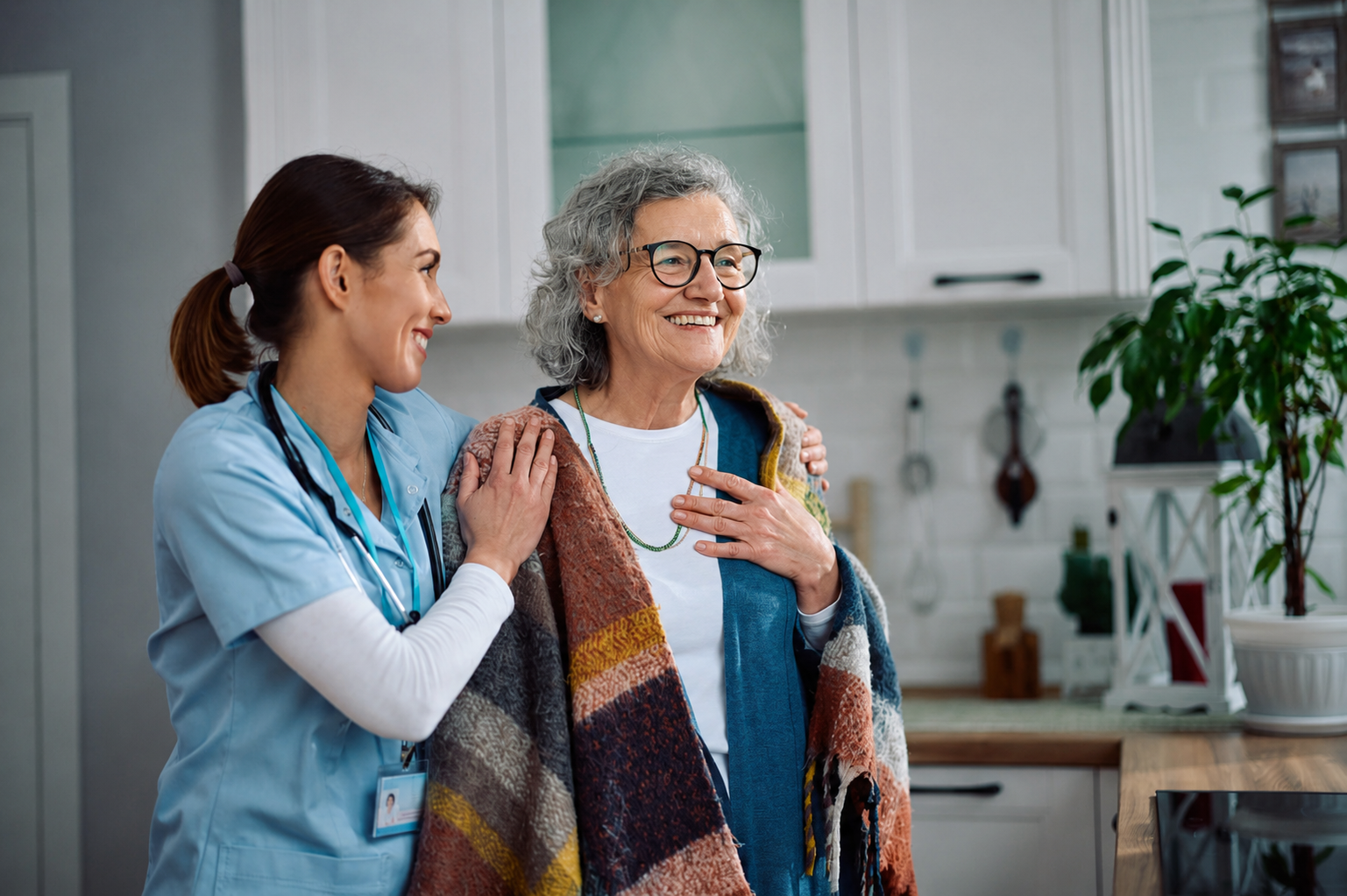 Elderly woman enjoying tea at home