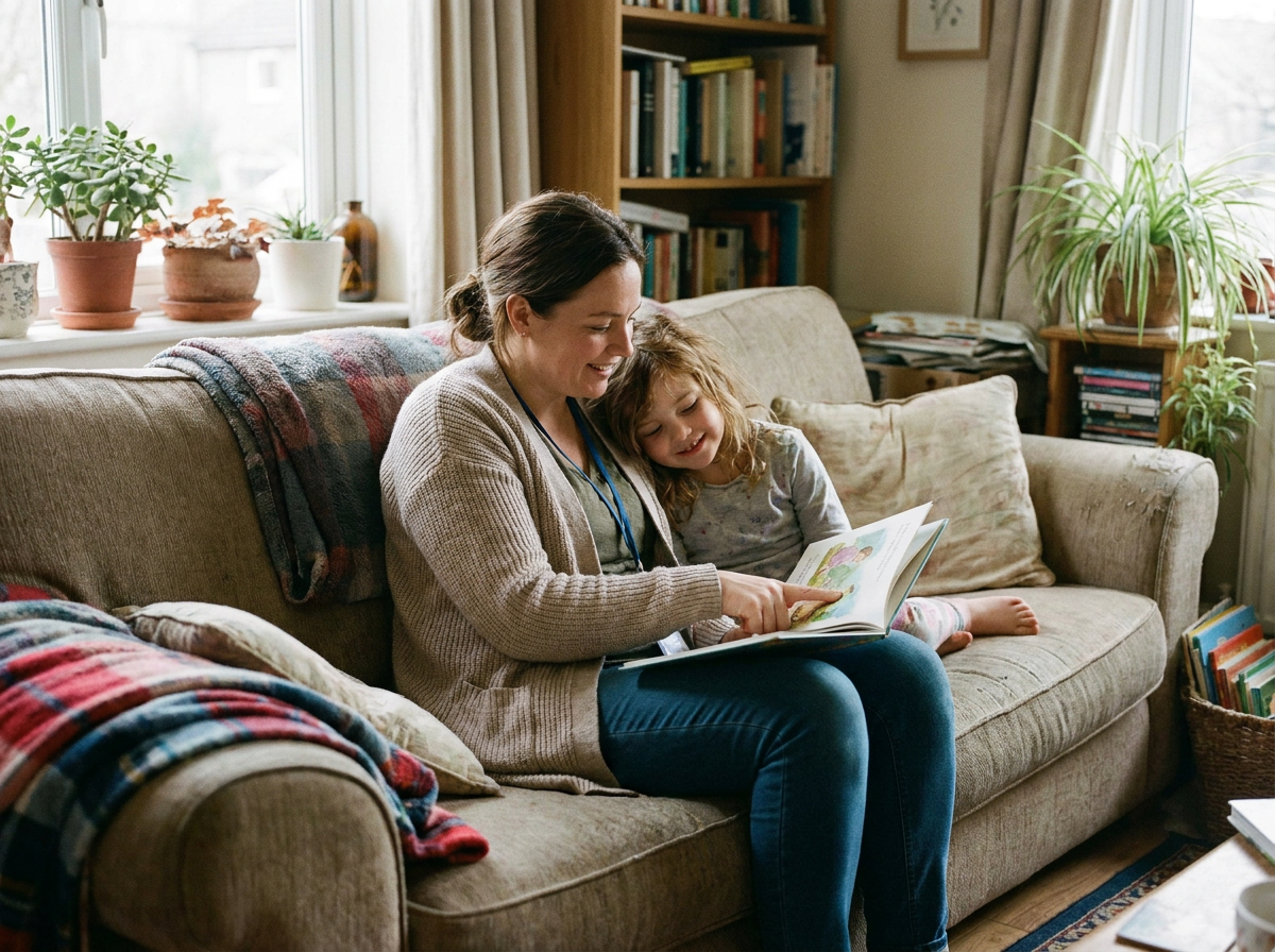 A staff member supporting a young person in a caring home environment